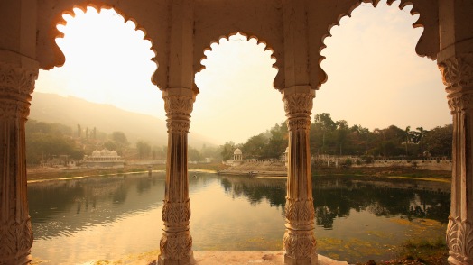 Reservoir seen from a porch in the southern part of Udaipur